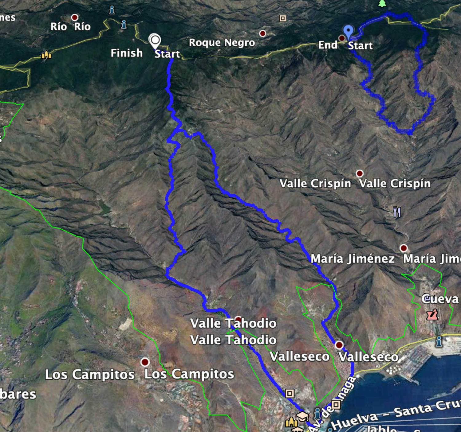 Tracks der Wanderung Pico del Ingles - Santa Cruz de Tenerife und Valle Brosque (rechts)