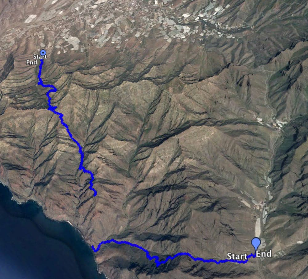 Oben: Wanderweg von Cuermeja bei Aldea de San Nicolás bis zur Degollada de los Palas Unten: Wanderweg von Tasártico bis zum Playa Güi Güi