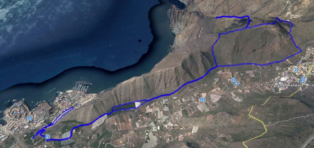 Track der Wanderung Los Gigantes bis El Bujero und Rückweg über Montaña Guama.