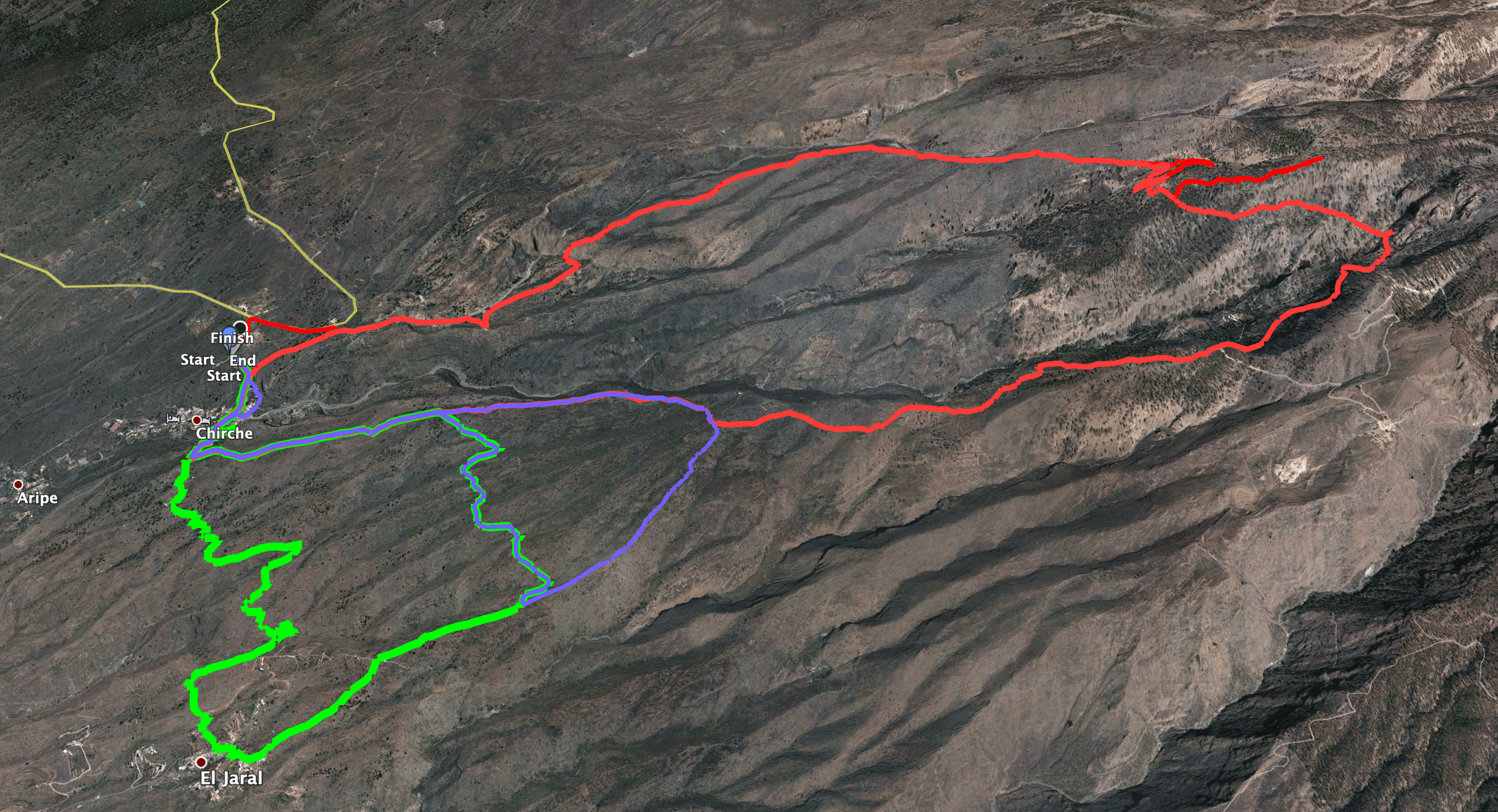 Track der Wanderung Chirche - Barranco de Tagara und kleine Rundtouren (Erweiterungen) über El Jaral
