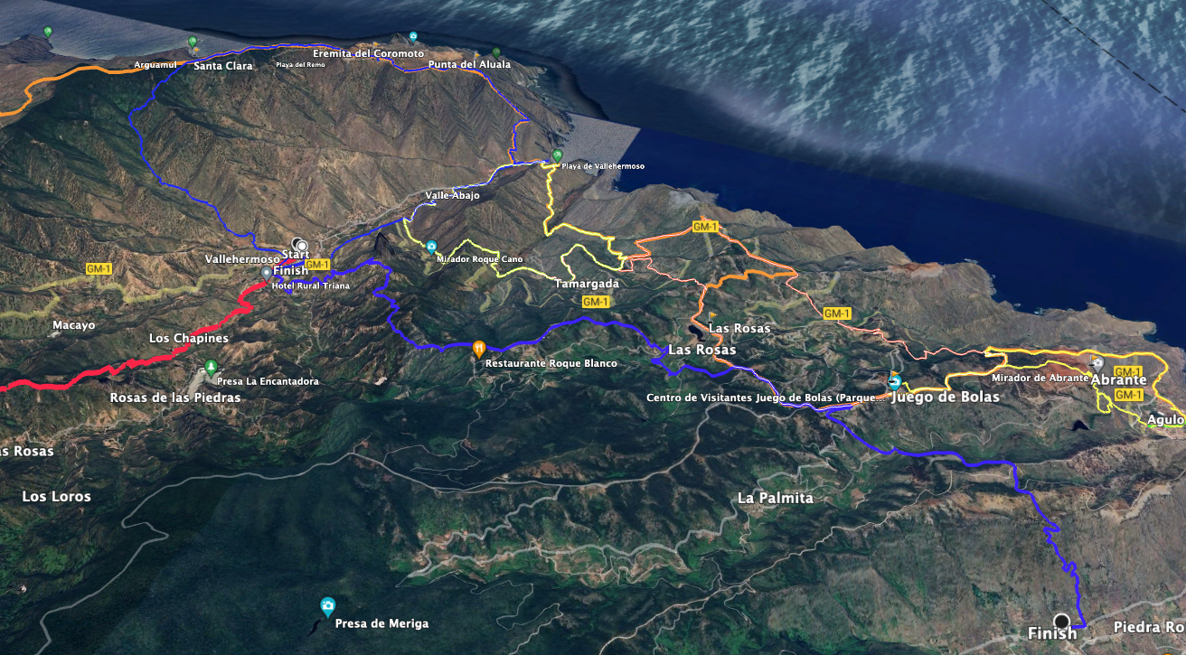 Track der Höhenwanderung Vallehermoso - Hermigua (blau) und benachbarte Wandertracks
